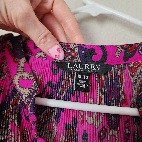 RALPH LAUREN Georgette Paisley Pleated blouse in purple XL - Picture 8 of 12